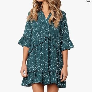 V-neck, ruffled dress. Size large.